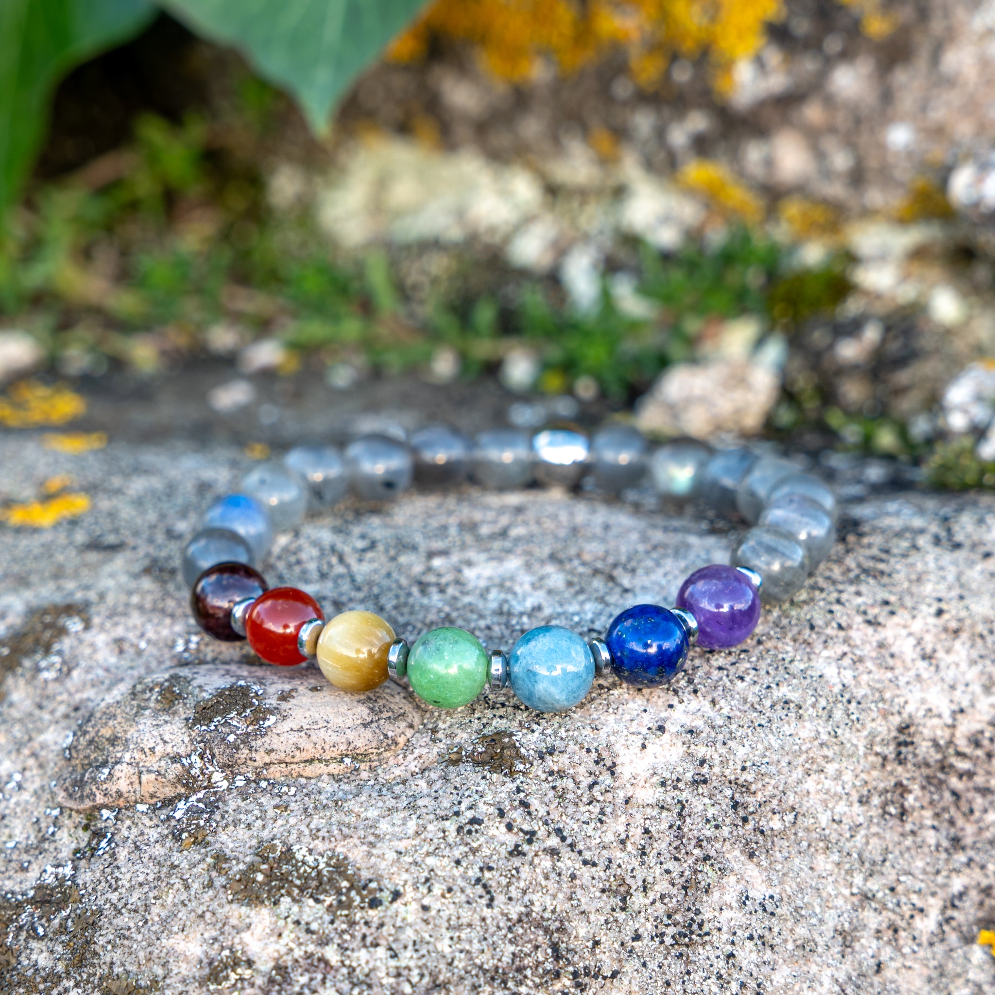 Bracelet élastique en Labradorite, 7 Chakras, mixte