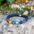 Bracelet élastique en Onyx, 7 Chakras, mixte