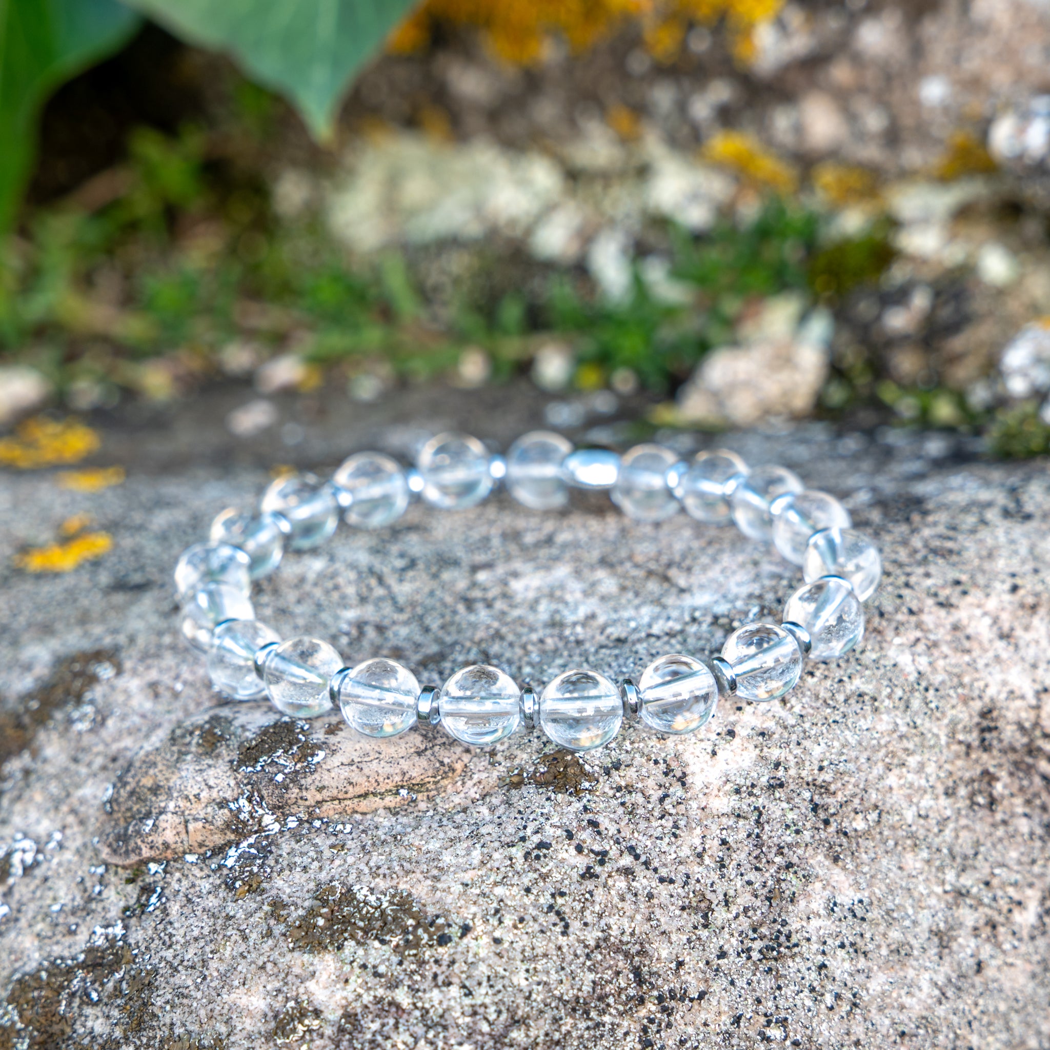 Bracelet élastique en Cristal de roche, Chakra Couronne