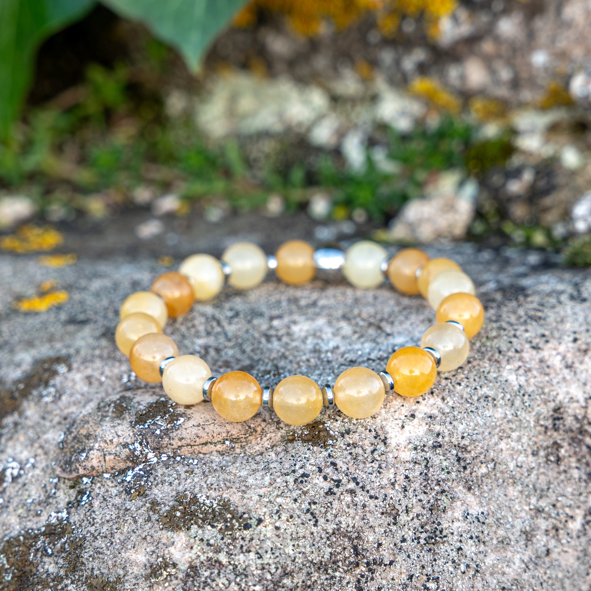 Bracelet élastique en Calcite jaune, Chakra Plexus Solaire