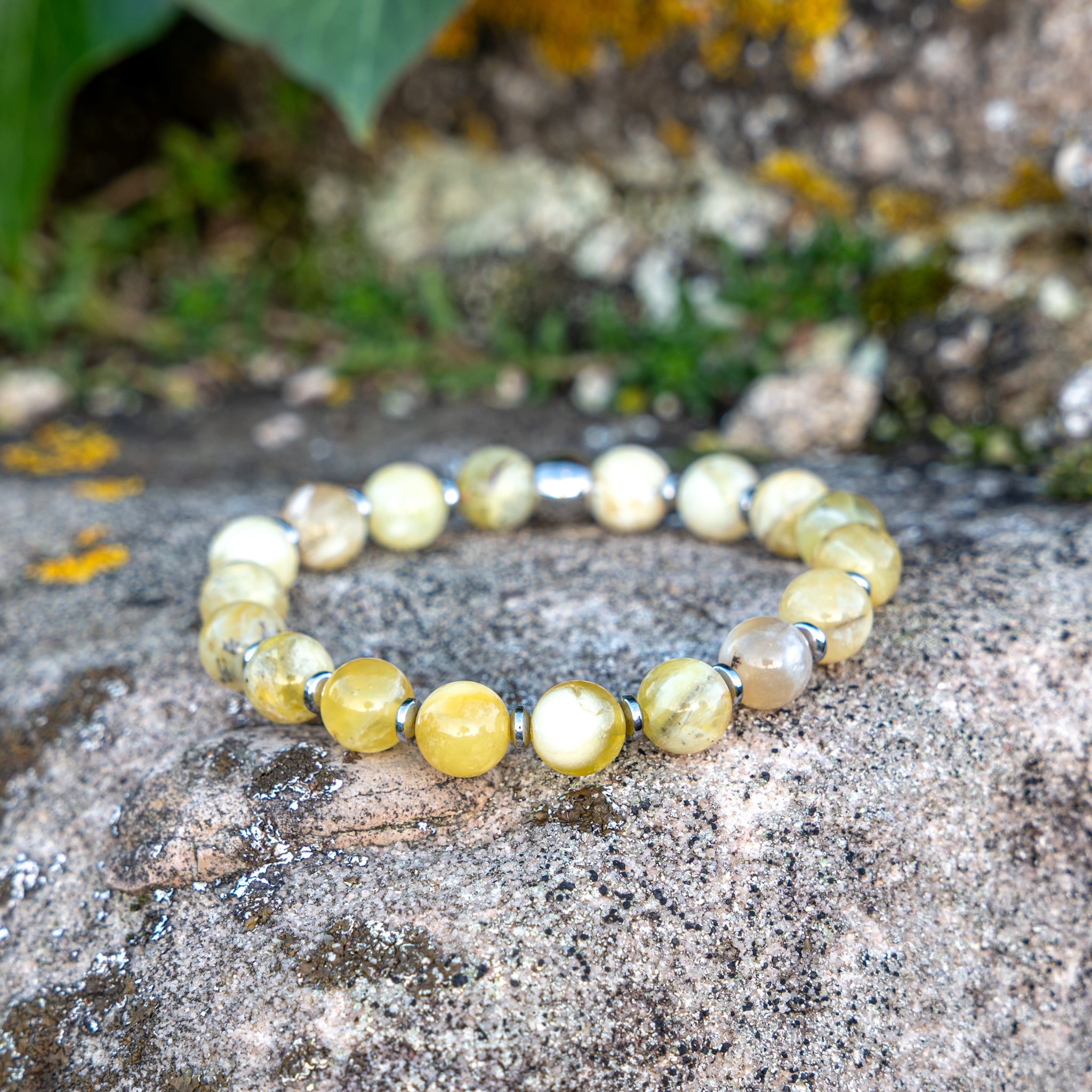 Bracelet élastique en Opale jaune, Chakra Plexus Solaire