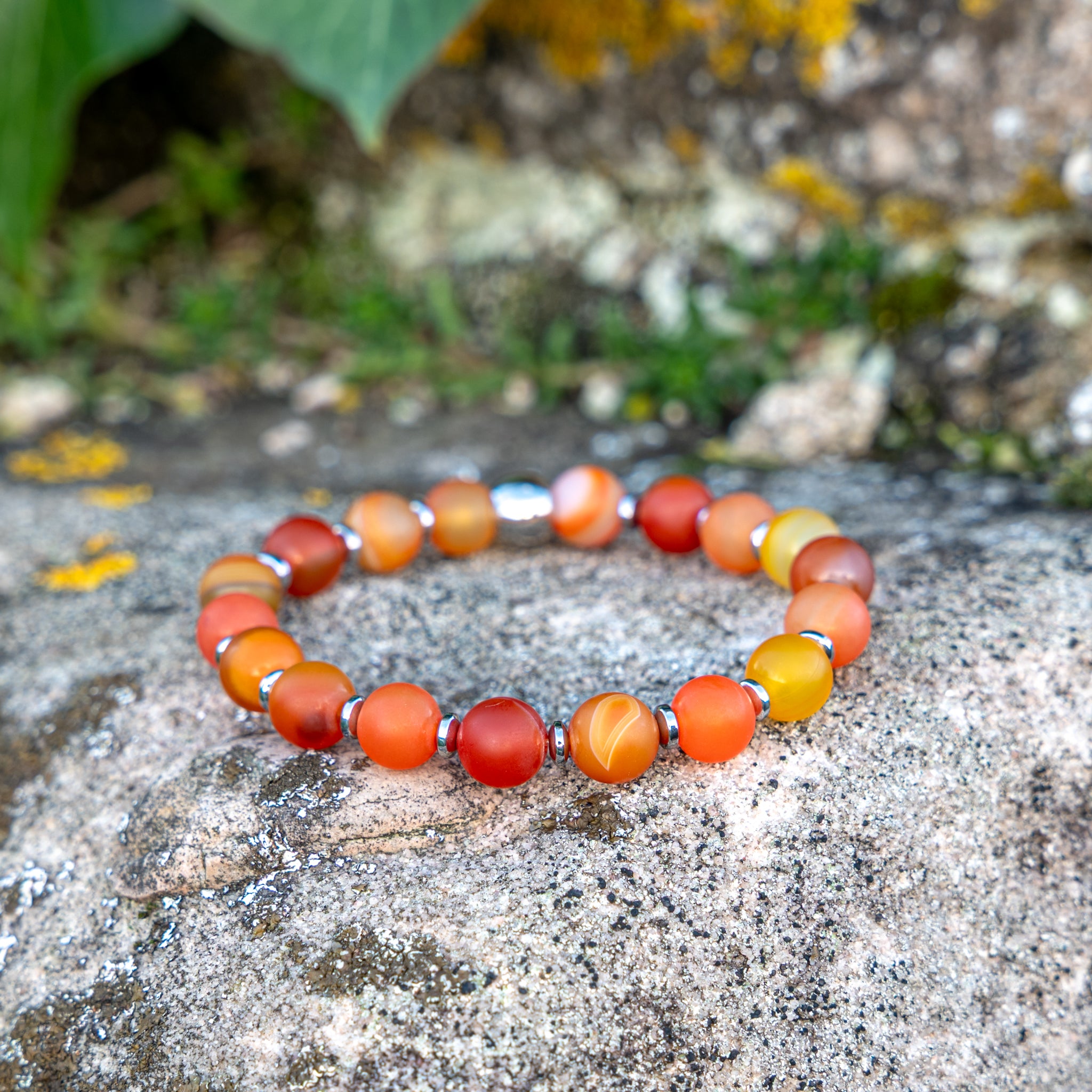 Bracelet élastique en Cornaline chevron, Chakra Sacré